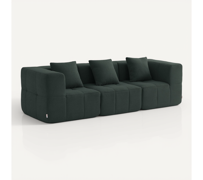 Canapé Droit Compressé Sofabulous 3 Places Tissu Fine Bouclette Vert Foret