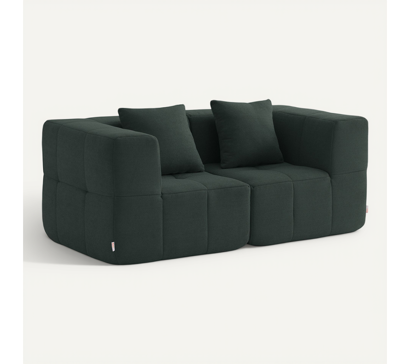Canapé Droit Compressé Sofabulous 2 Places Tissu Fine Bouclette Vert Foret