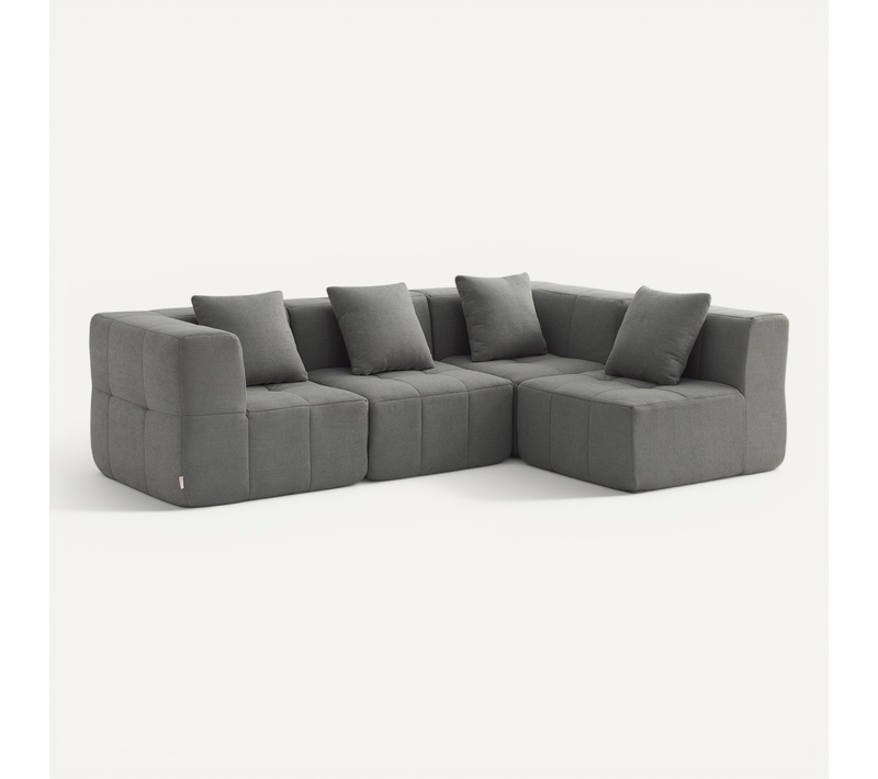 Canapé D'angle Compressé Sofabulous 4 Places Tissu Fine Bouclette Gris Nuage