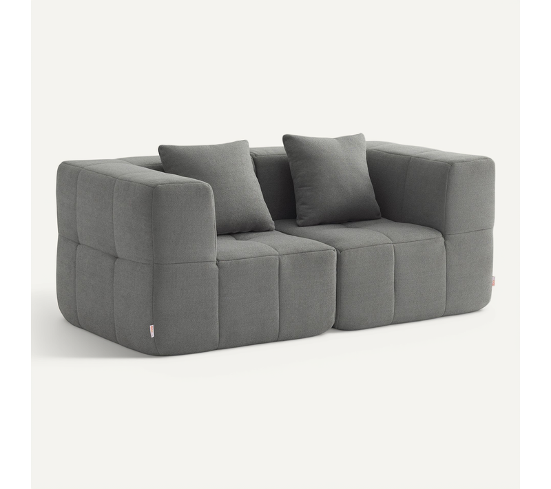 Canapé Droit Compressé Sofabulous 2 Places Tissu Fine Bouclette Gris Nuage