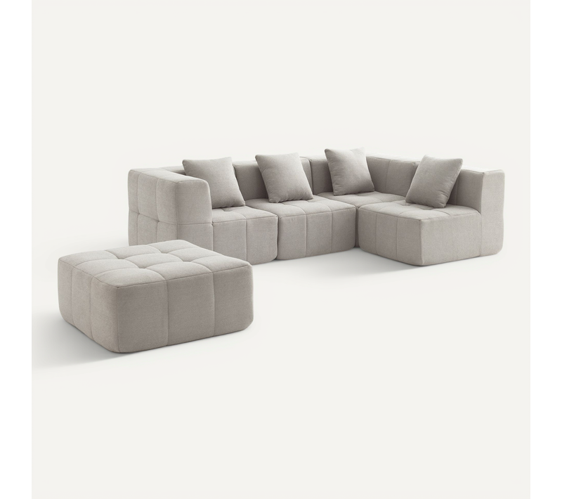 Canapé D'angle Compressé Sofabulous 4 Places Avec Méridienne Tissu Bouclé Beige Pierre