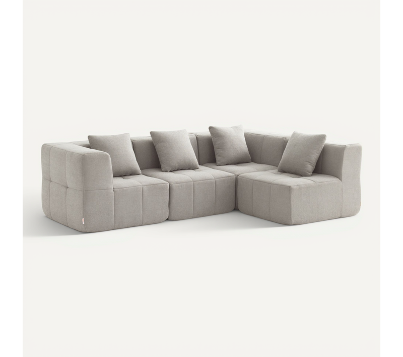 Canapé d'angle compressé sofaBULOUS 4 places tissu fine bouclette beige pierre