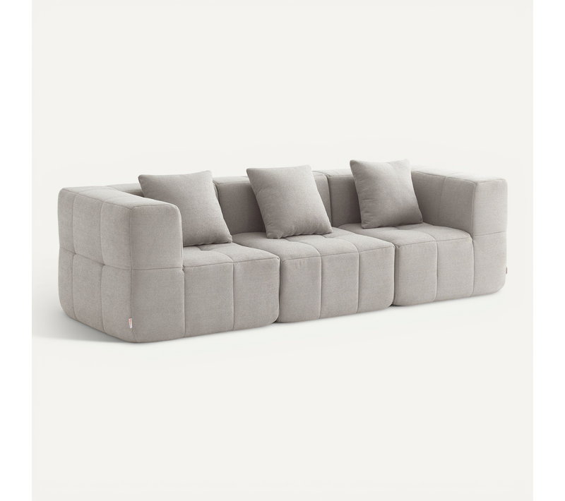 Canapé Droit Compressé Sofabulous 3 Places Tissu Fine Bouclette Beige Pierre