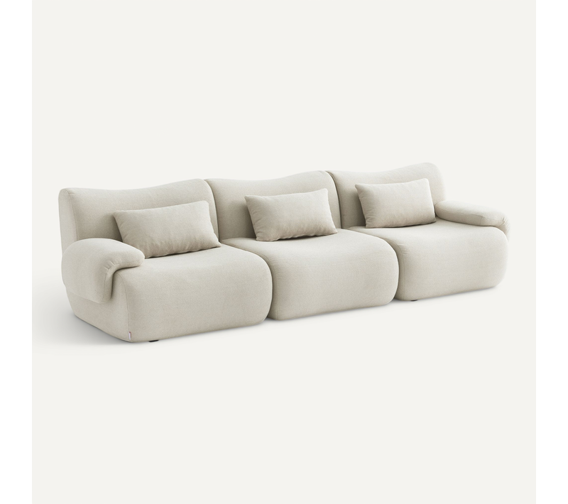 Canapé Droit Compressé Sofatime 3 Places Tissu Fine Bouclette Beige Crème