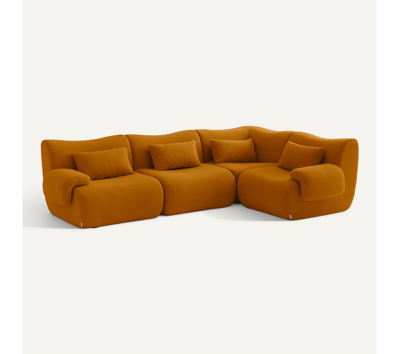 Canapé D'angle Compressé Sofatime 4 Places Tissu Fine Bouclette Brun Cannelle