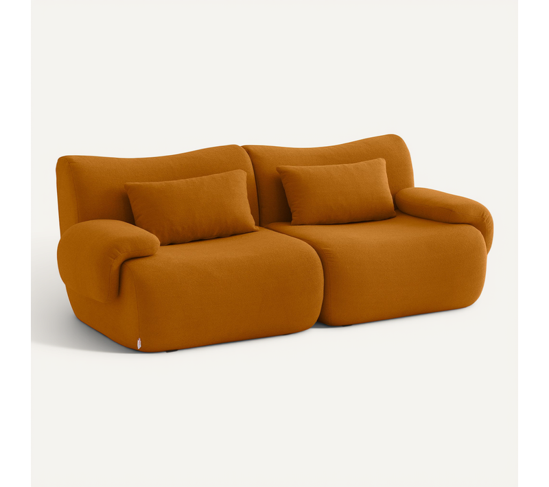 Canapé Droit Compressé Sofatime 2 Places Tissu Fine Bouclette Brun Cannelle