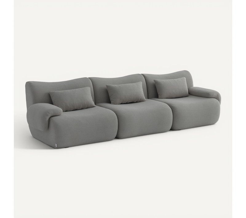 Canapé Droit Compressé Sofatime 3 Places Tissu Fine Bouclette Gris Nuage