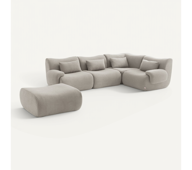 Canapé D'angle Compressé Sofatime 4 Places Avec Méridienne Tissu Bouclé Beige Pierre