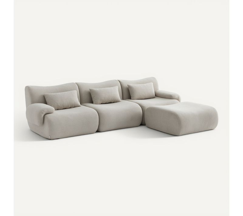 Canapé D'angle Compressé Sofatime 3 Places Avec Méridienne Tissu Bouclé Beige Pierre