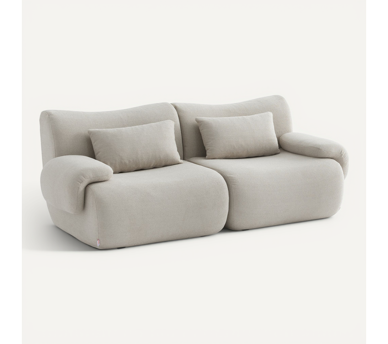 Canapé droit compressé sofaTIME 2 places tissu fine bouclette beige pierre