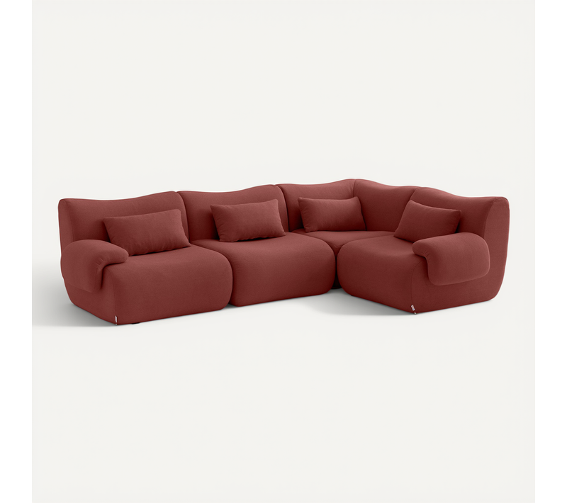 Canapé D'angle Compressé Sofatime 4 Places Tissu Fine Bouclette Rouge Terracotta