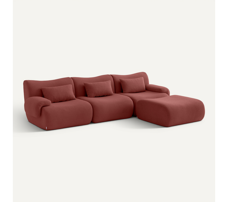 Canapé D'angle Compressé Sofatime 3 Places Avec Méridienne Tissu Bouclé Rouge Terracotta