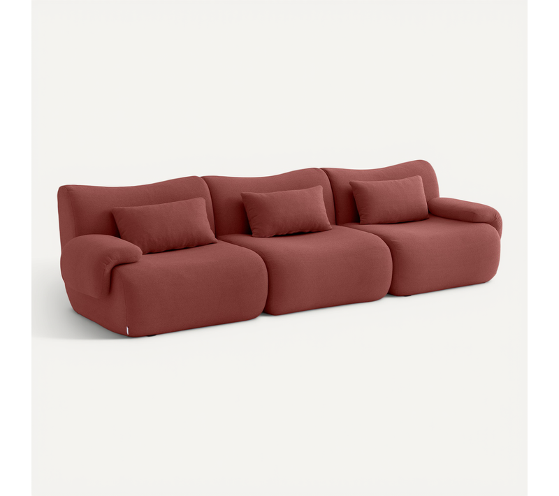 Canapé Droit Compressé Sofatime 3 Places Tissu Fine Bouclette Rouge Terracotta