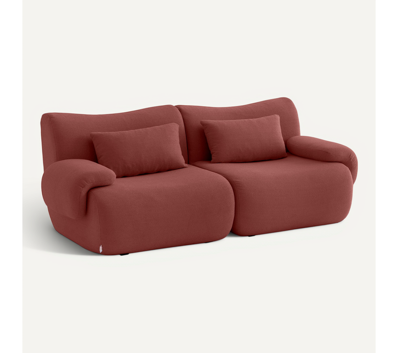 Canapé Droit Compressé Sofatime 2 Places Tissu Fine Bouclette Rouge Terracotta