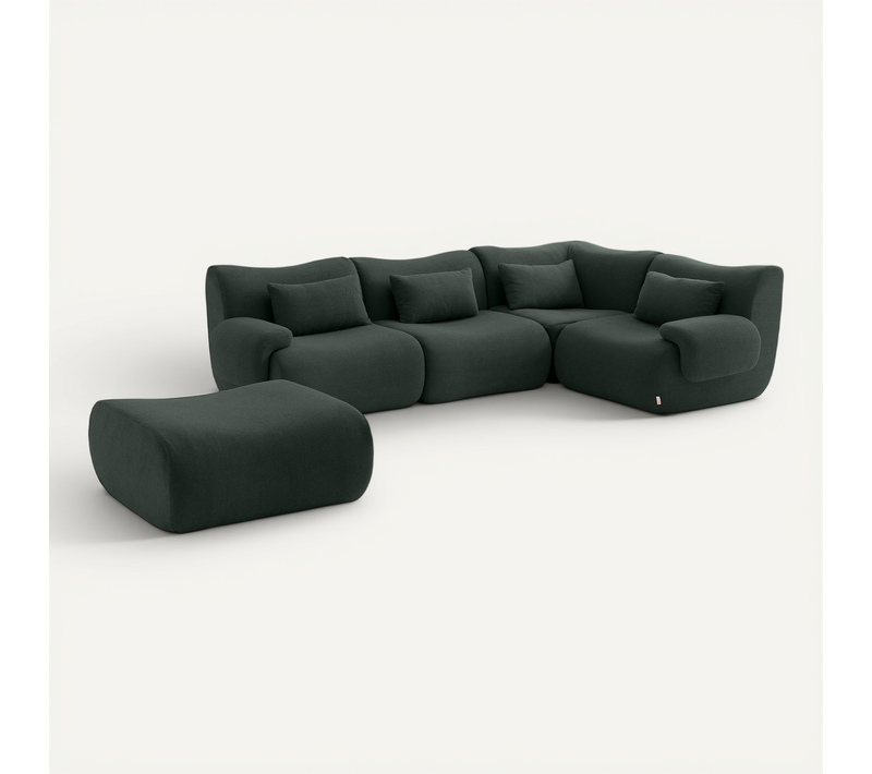 Canapé D'angle Compressé Sofatime 4 Places Avec Méridienne Tissu Bouclé Vert Foret