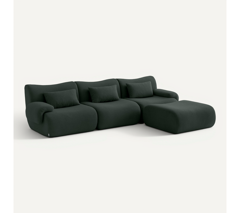 Canapé D'angle Compressé Sofatime 3 Places Avec Méridienne Tissu Bouclé Vert Foret