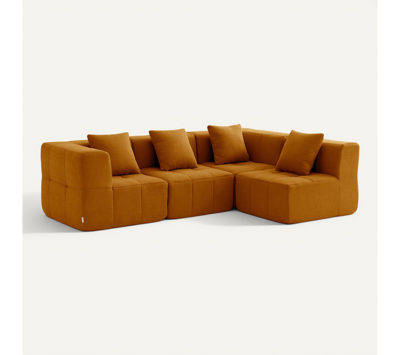 Canapé D'angle Compressé Sofabulous 4 Places Tissu Fine Bouclette Brun Cannelle