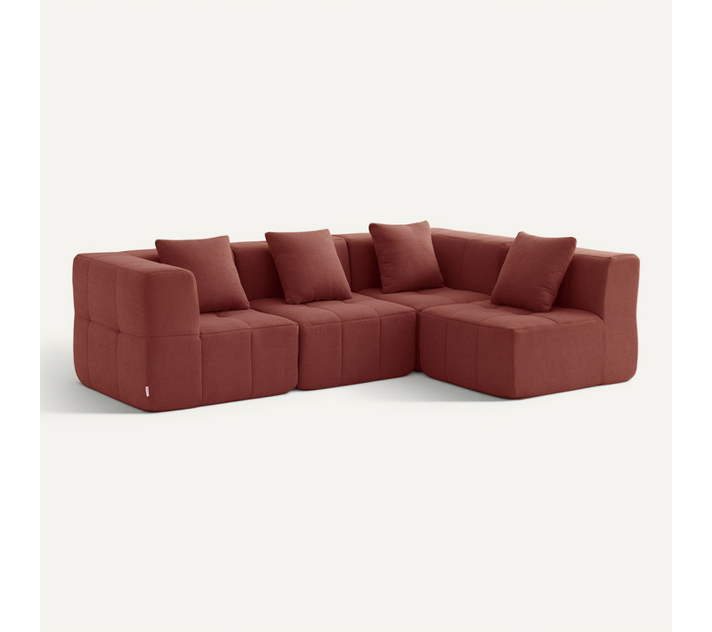 Canapé d'angle compressé sofaBULOUS 4 places tissu fine bouclette rouge terracotta