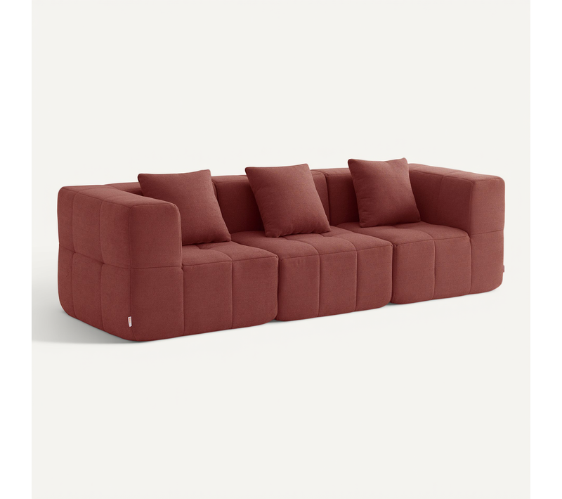 Canapé Droit Compressé Sofabulous 3 Places Tissu Fine Bouclette Rouge Terracotta