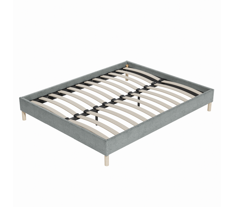 Sommier 160x200 Cm, Cadre En Tissu Vert, Pieds En Bois