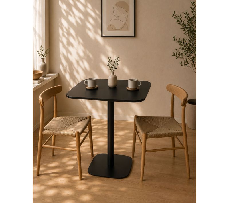 Table Bistrot Cuisine Hauteur 75cm Plateau 60x60cm, 1-2 Personnes Pied Métal SILA (noir)