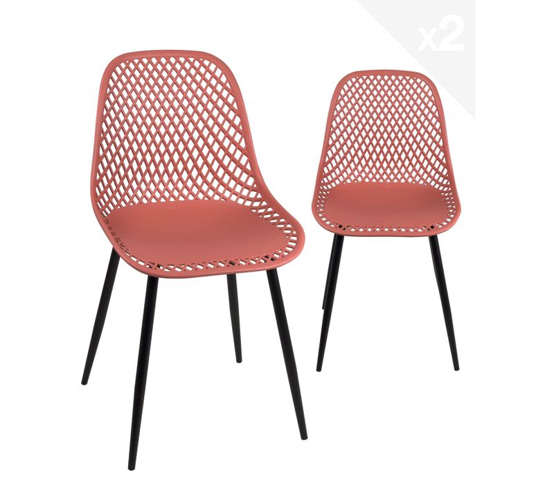 Lot 2 Chaises De Cuisine Design Siège Plastique Souple Ajouré Pieds Métal Seli (rouge)