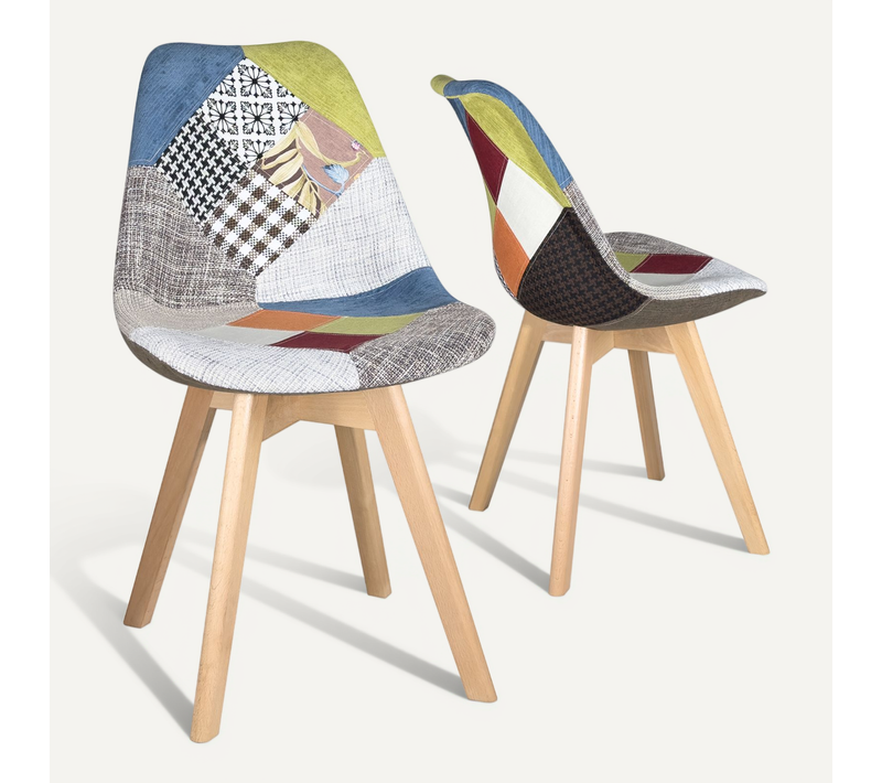 Lot De 2 Chaises Scandinaves Patchwork Tissu Rembourrées Pieds Bois Hêtre Clair Lao (floral)