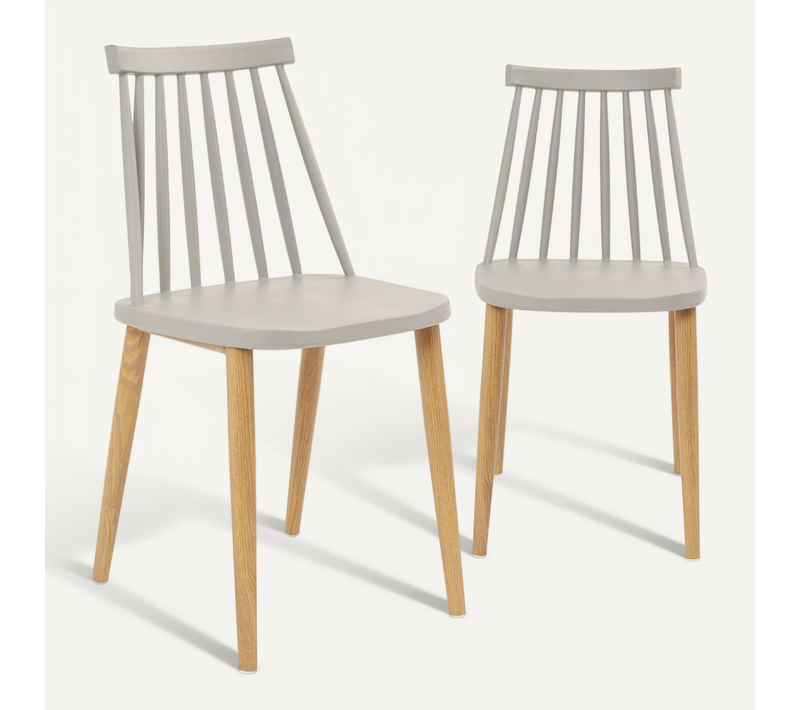 Lot 2 Chaises De Cuisine Scandinaves Siège Plastique à Barreaux Pied Métal Ton Bois Bao (gris)