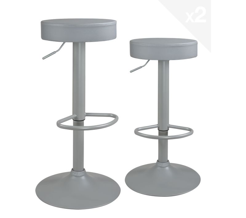 Lot 2 Tabourets Bar Rond Siège Simili Rembourré Pivotant Hauteur Réglable Yo (gris Intégral)