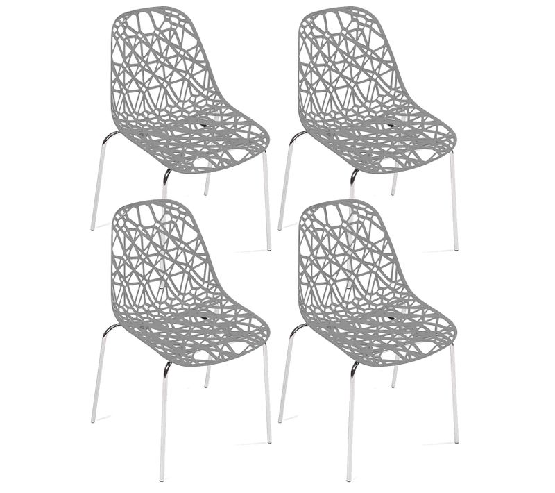 Lot 4 Chaises De Cuisine Design Siège Dentelle Nid D'abeille Pieds Chrome Iko (gris)