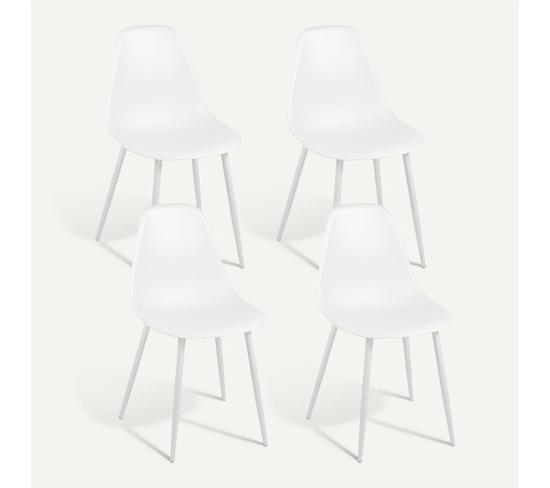 Lot 4 Chaises De Cuisine Design Siège Plastique Souple Pieds Métal Nova (blanc)