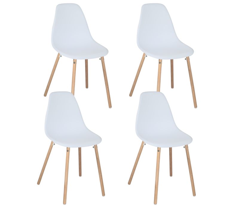 Lot 4 Chaises Scandinaves De Cuisine Siège Plastique Souple Pieds Bois Clair Ova (blanche)