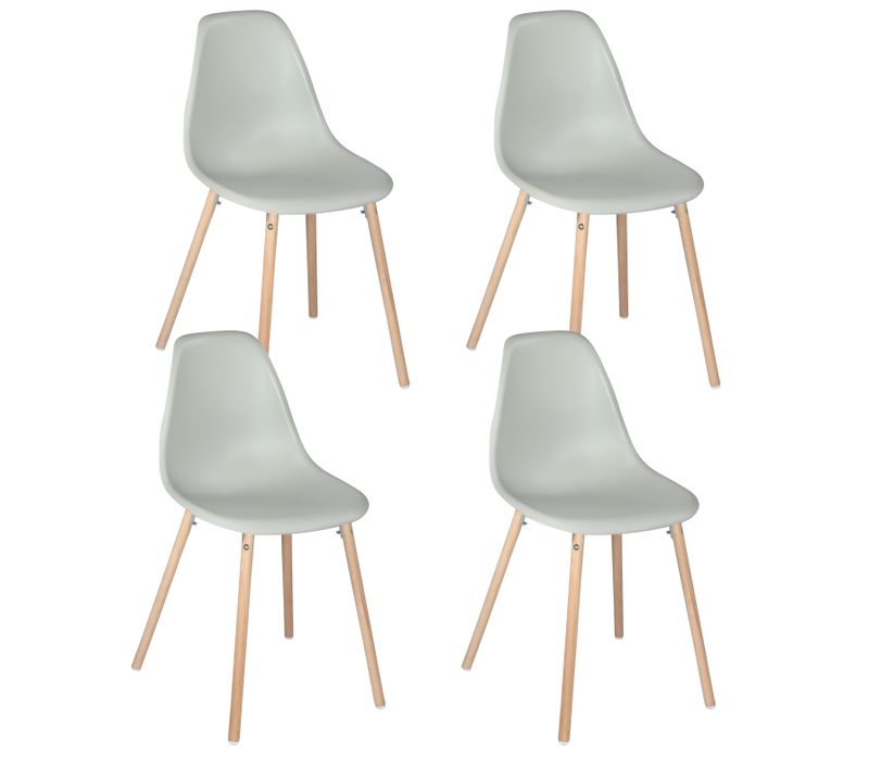 Lot 4 Chaises Scandinaves De Cuisine Siège Plastique Souple Pieds Bois Clair Ova (gris)