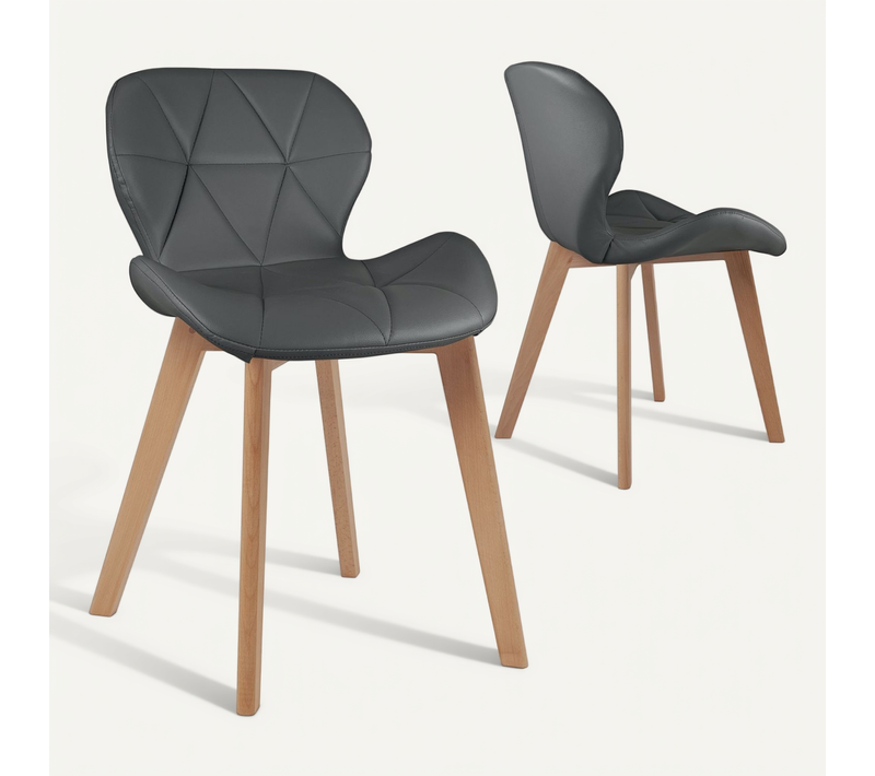 Lot De 2 Chaises Scandinaves Fati Grises En Simili Matelassé Avec Pieds Bois Clair