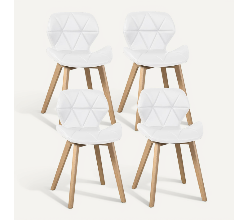 Lot De 4 Chaises Scandinaves Fati Blanches En Simili Matelassé Avec Pieds Bois Clair
