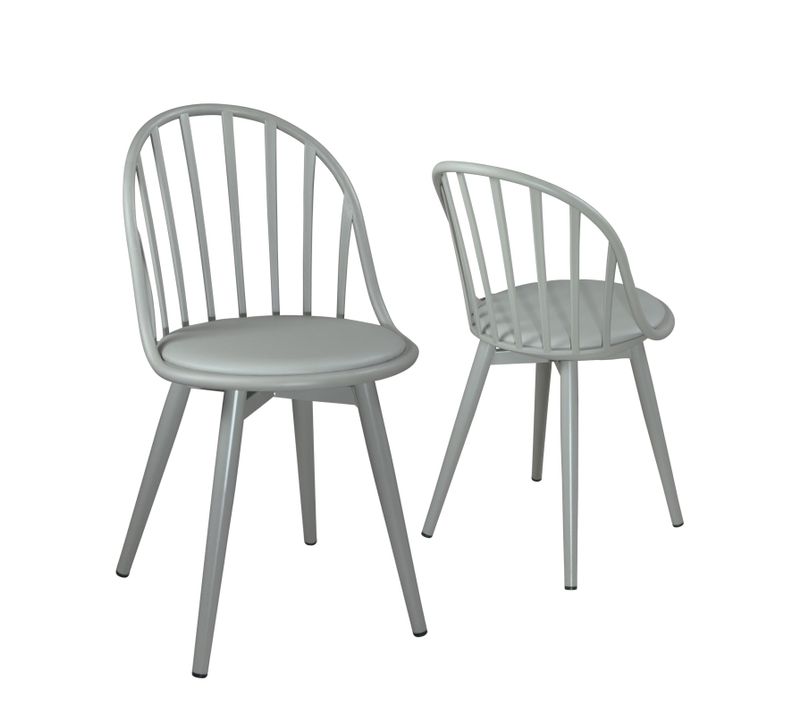 Lot 2 Chaises De Cuisine à Barreaux Coussin Simili Pieds Métal Bold (gris)