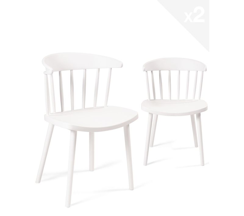 Lot 2 Chaises Cuisine à Barreaux Windsor Western, Plastique Souple Large Assise Dia (blanc)