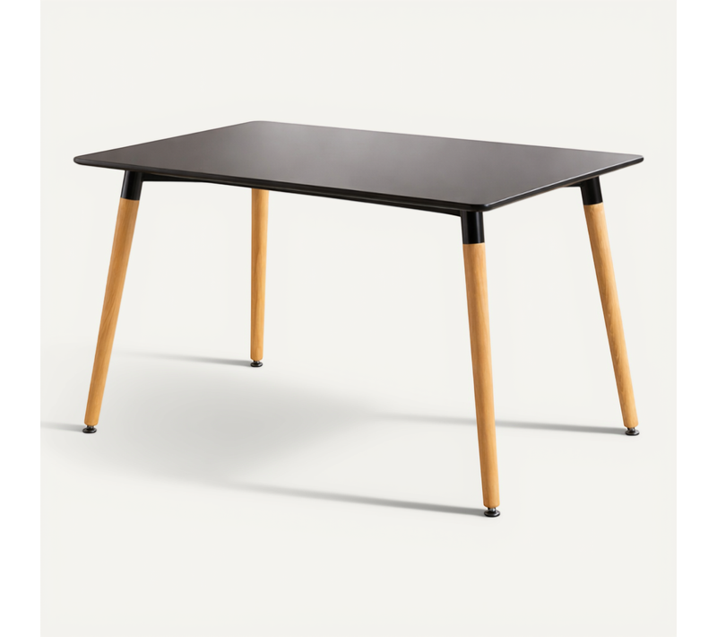 Table Style Scandinave 120x80cm Plateau Noir Et Pieds En Bois Massif