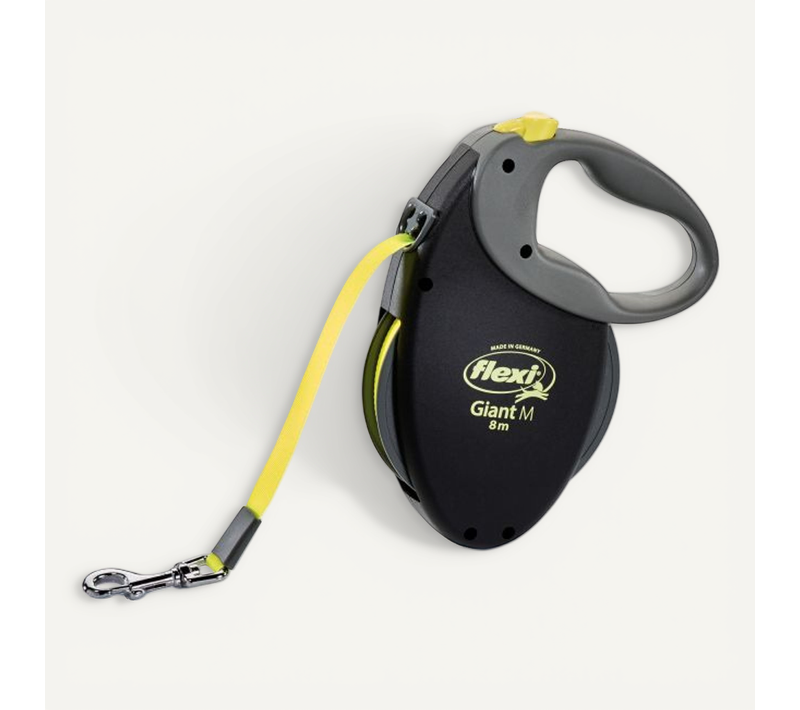 Laisse Sangle Trixie Flexi Giant - Taille M - 8m - Noir Et Jaune Fluo