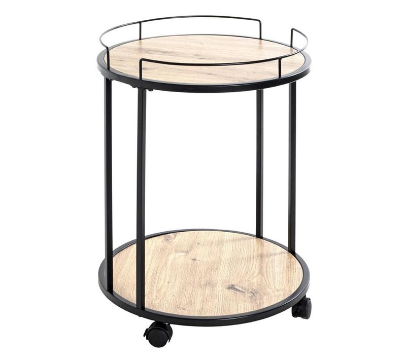 Desserte De Cuisine Ronde "ascola" 60cm Noir et Chêne