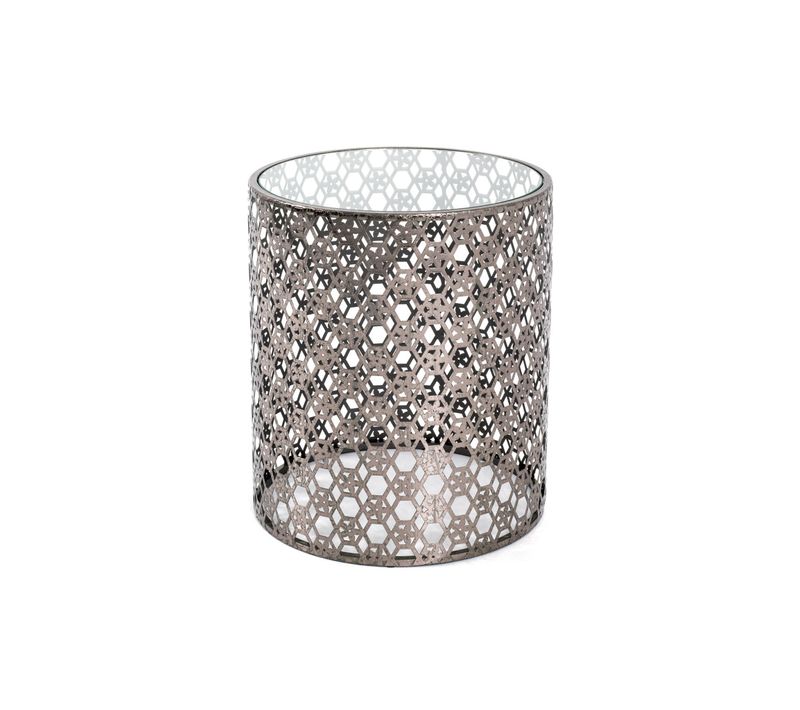 Table Basse Ronde Pearly En Métal Laqué Et Verre Trempé 38cm