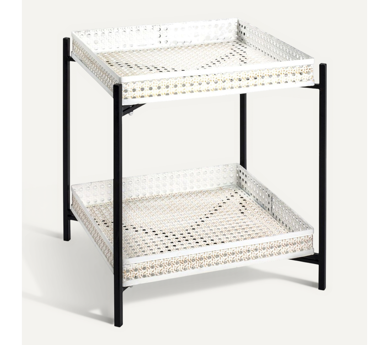 Table D'appoint 2 Niveaux "cannage" 50cm Blanc