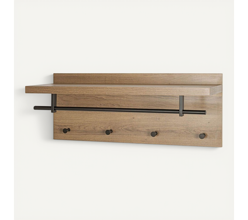 Patère Murale et étagère "miranda" 75cm Chêne Foncé et Noir