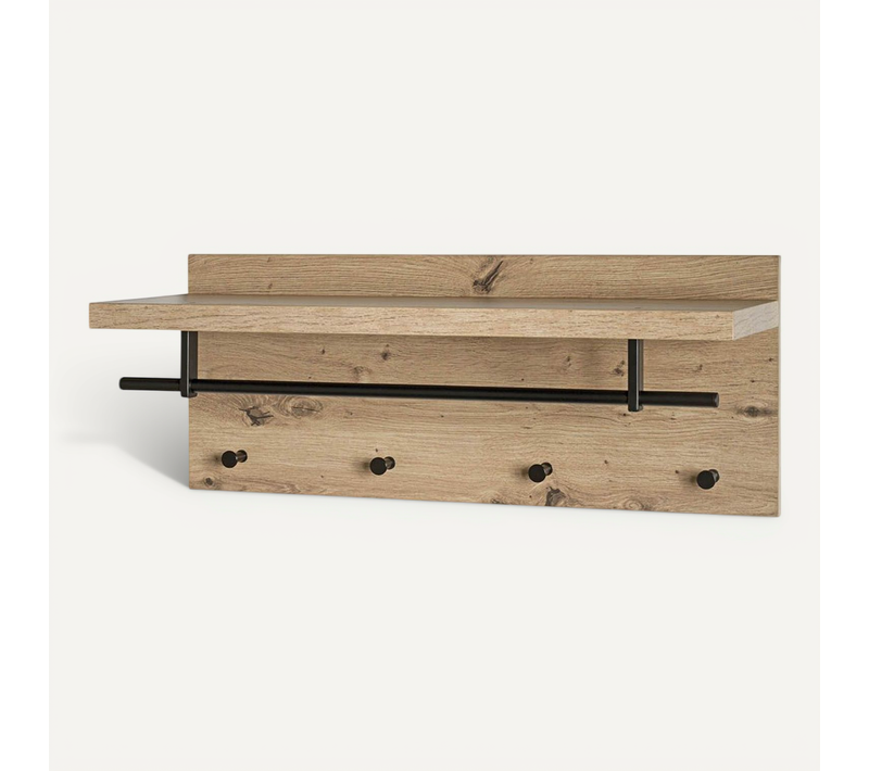 Patère Murale et étagère "miranda" 75cm Chêne et Noir