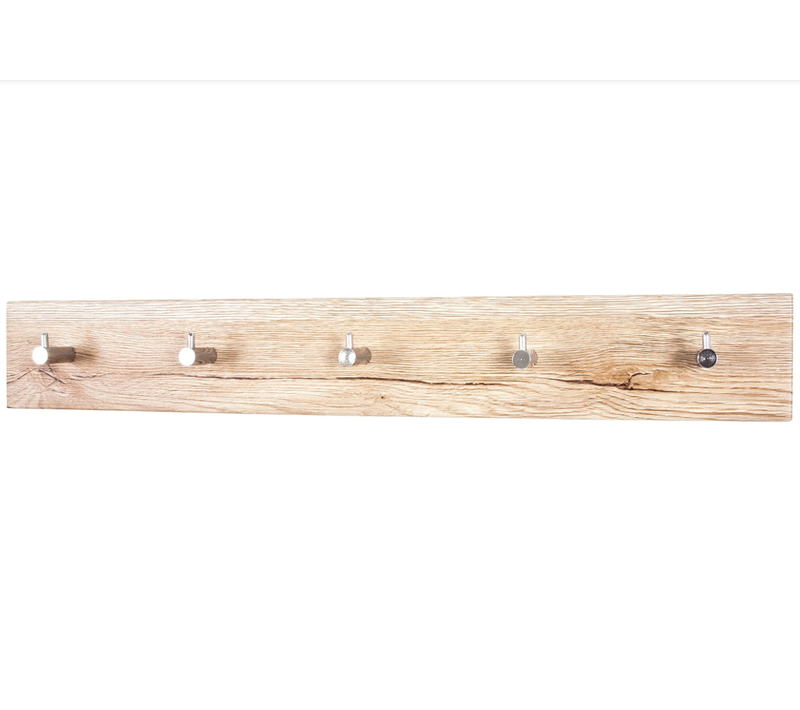 Porte-manteau Mural Design Chêne Clair 5 Crochets Mina