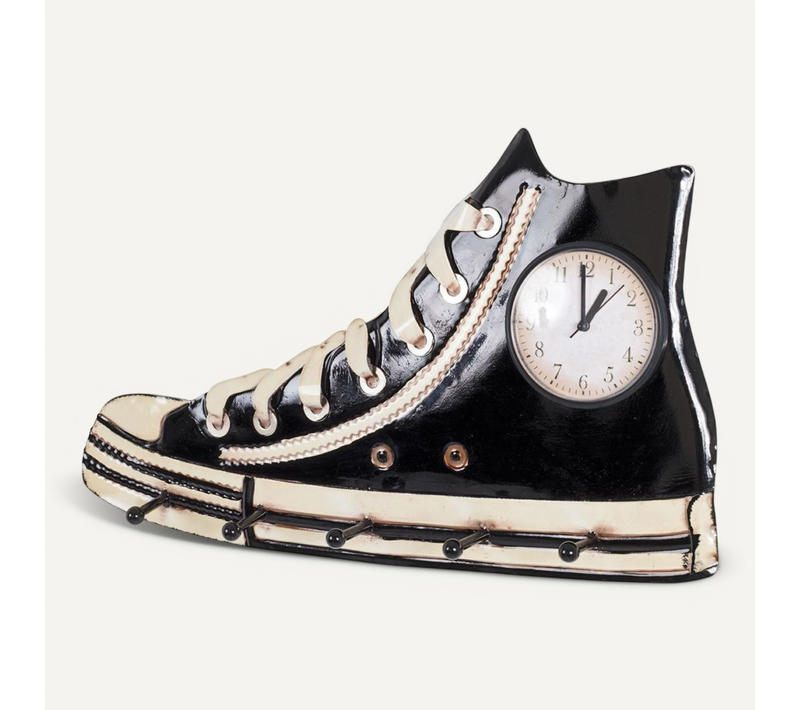 Patère Murale et Horloge Design "baskets" 50cm Noir