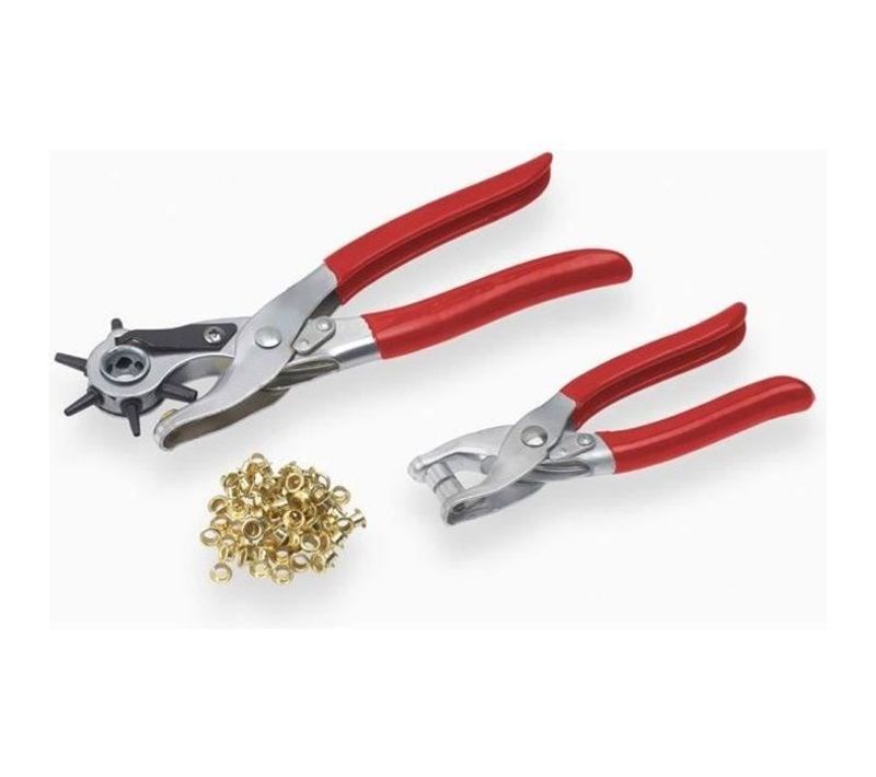 Pince à Oeillets - Lot De 2 Pinces à Oeillets + Emporte-piece - Gris En Plastique