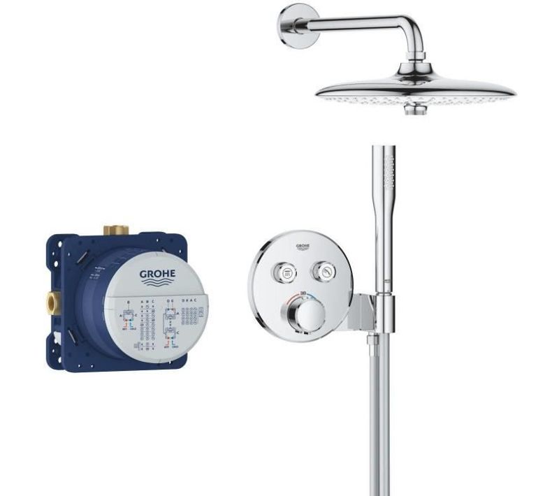 Ensemble De Douche Encastré - Tous Les Types De Jets - Mitigeur Thermostatique - 34878000 - Gris