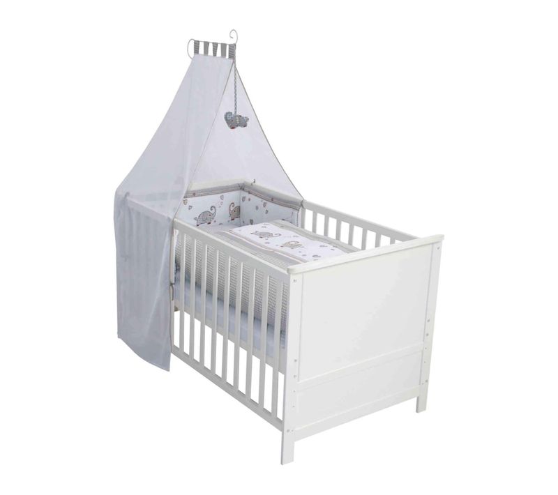 Lit Bébé Évolutif Jumbotwins En Bois Blanc Réglable En Hauteur + Matelas Et Accessoires
