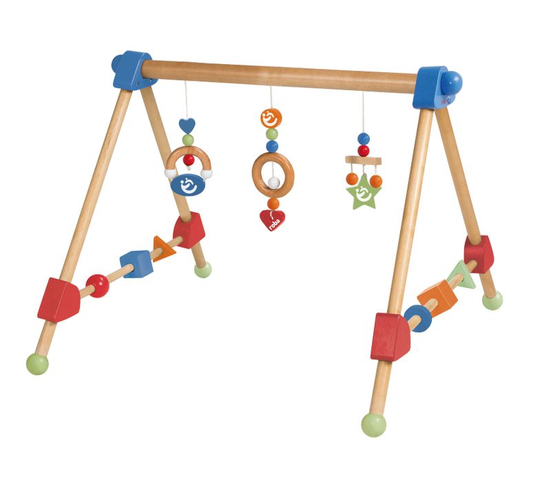 Portique D'éveil En Bois Pour Bébé - Avec 3 Pendentifs / Anneaux De Dentition - Multicolore